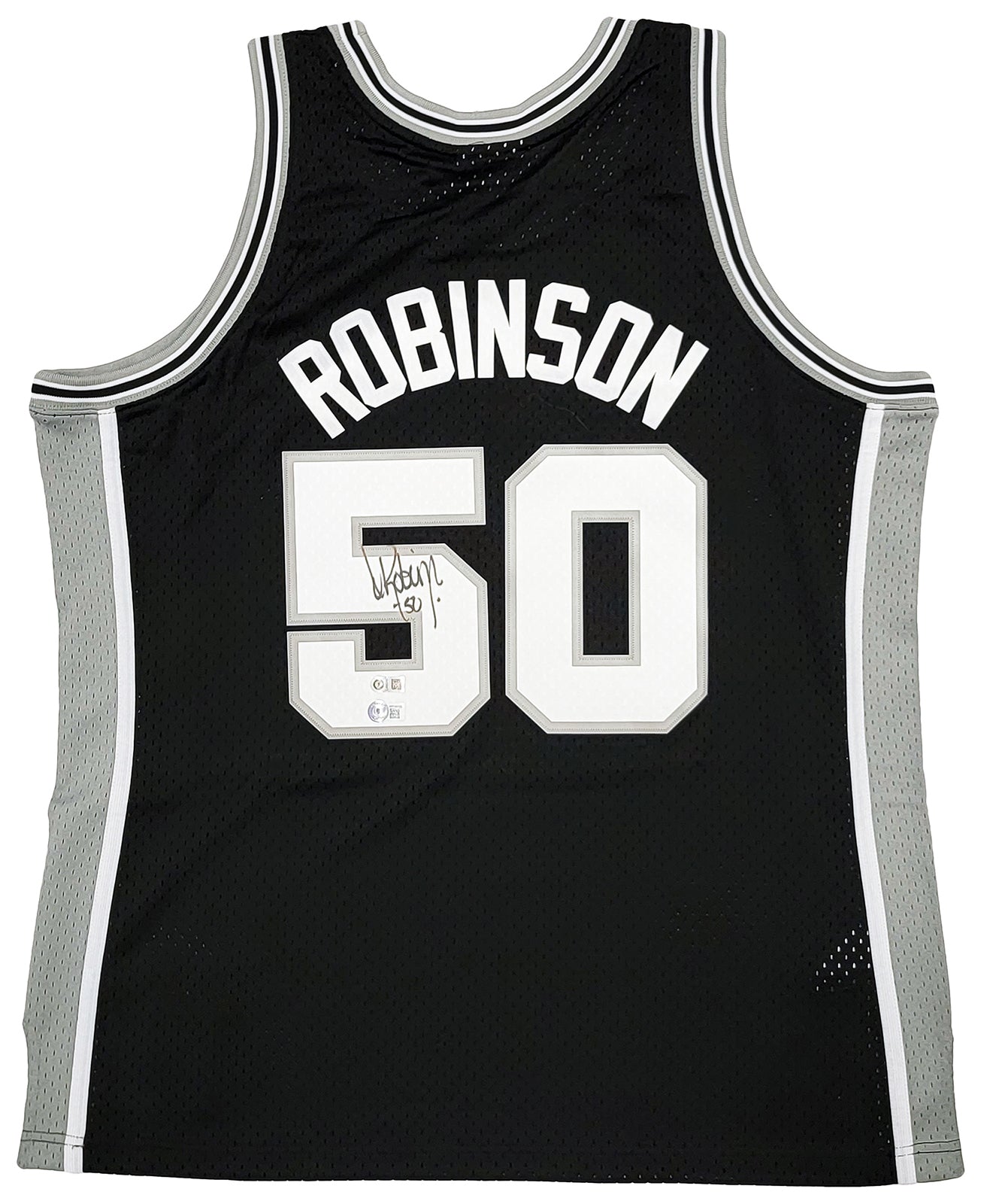 San Antonio Spurs David Robinson Autographed Black Authentic Mitchell & Ness Swingman Jersey Size XL Beckett BAS Witness Stock #212088