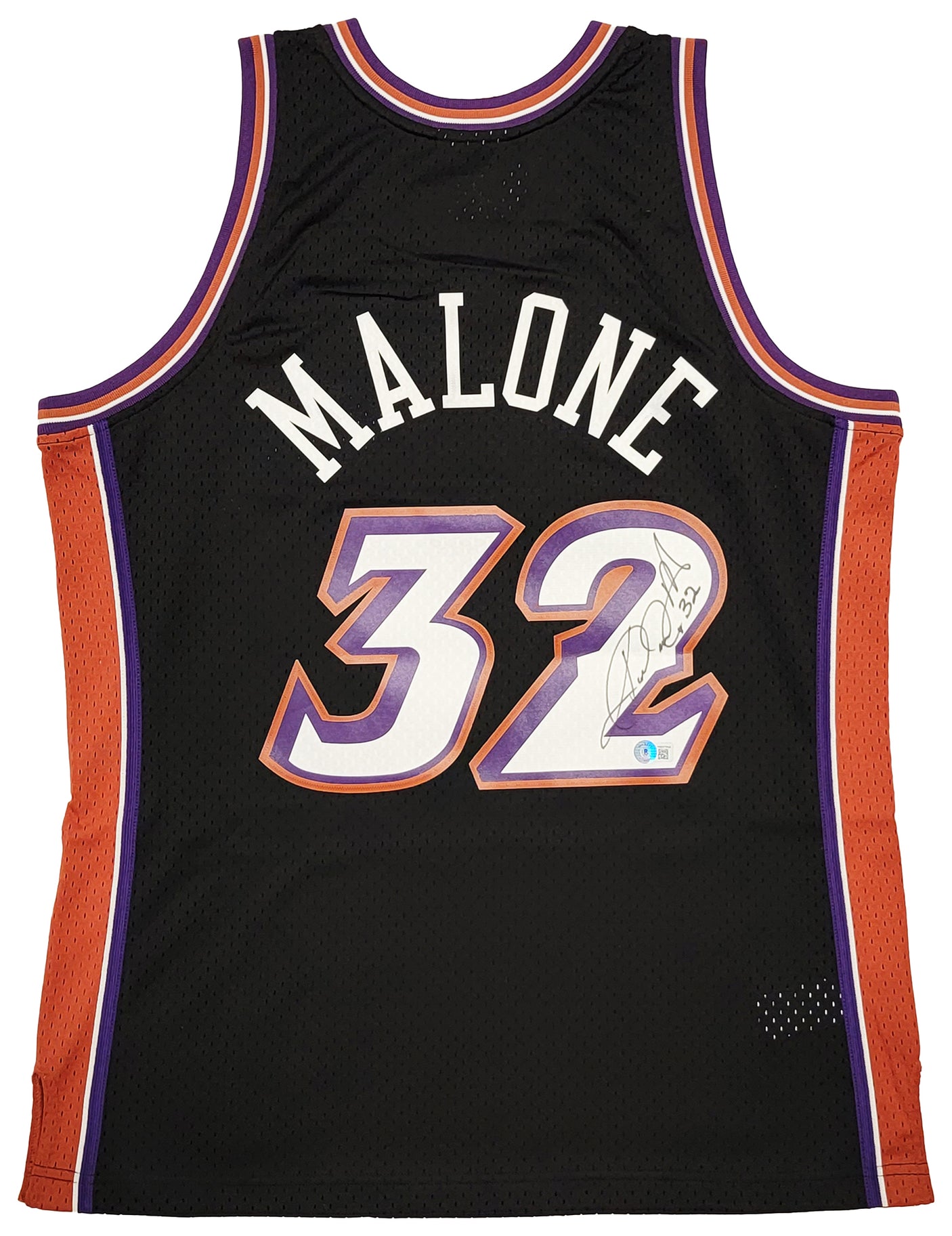 Utah Jazz Karl Malone Autographed Black Authentic Mitchell & Ness Jersey Size L Beckett BAS Witness Stock #211878