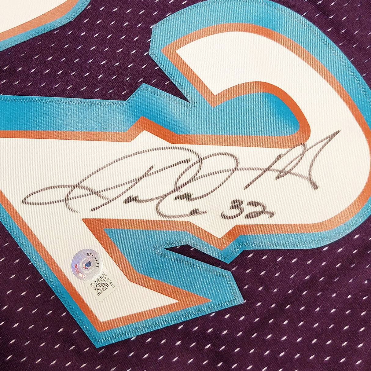 Utah Jazz Karl Malone Autographed Purple & Teal Authentic Mitchell & Ness Jersey Size XL Beckett BAS Witness Stock #211883