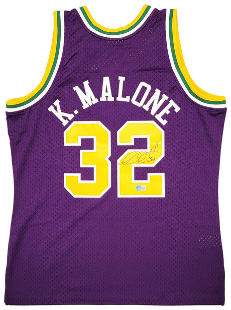 Utah Jazz Karl Malone Autographed Purple Authentic Mitchell & Ness Jersey Size L Beckett BAS Witness Stock #211882