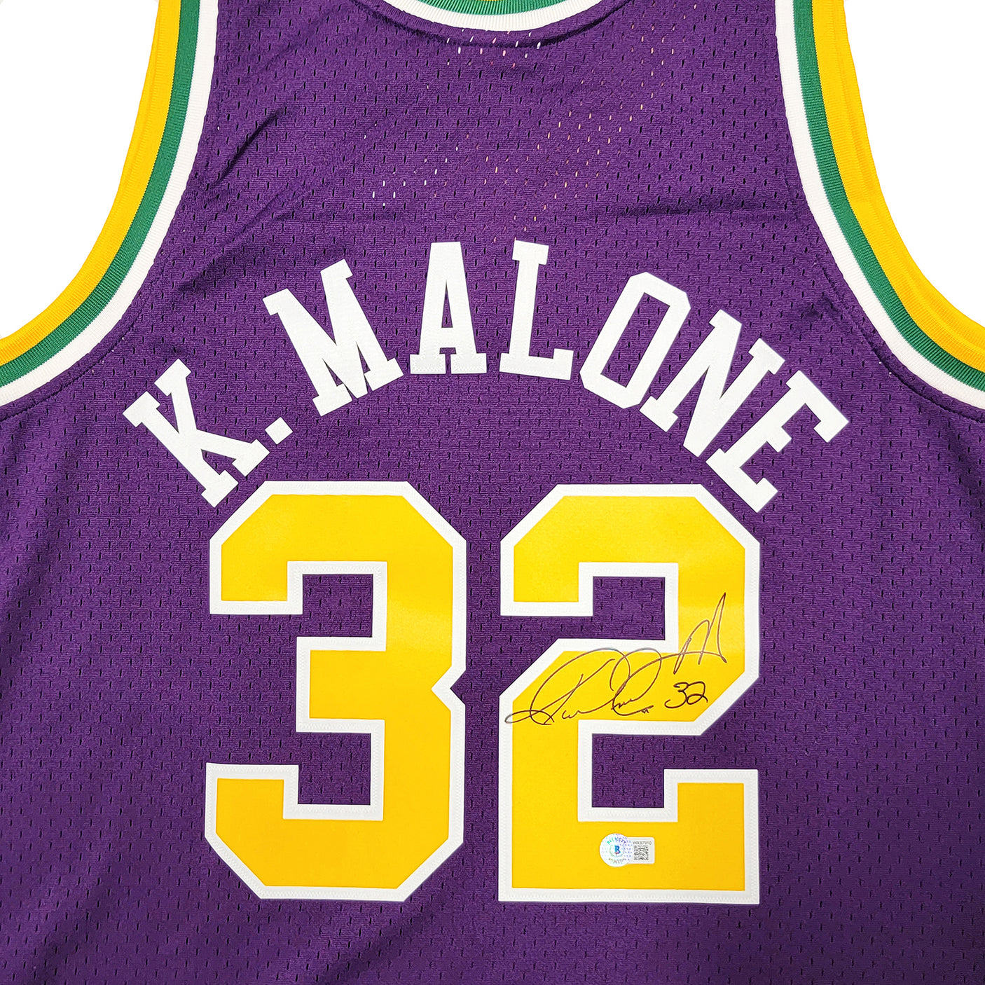 Utah Jazz Karl Malone Autographed Purple Authentic Mitchell & Ness Jersey Size L Beckett BAS Witness Stock #211882