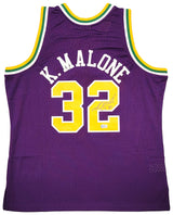 Utah Jazz Karl Malone Autographed Purple Authentic Mitchell & Ness Jersey Size XL Beckett BAS Witness Stock #211881
