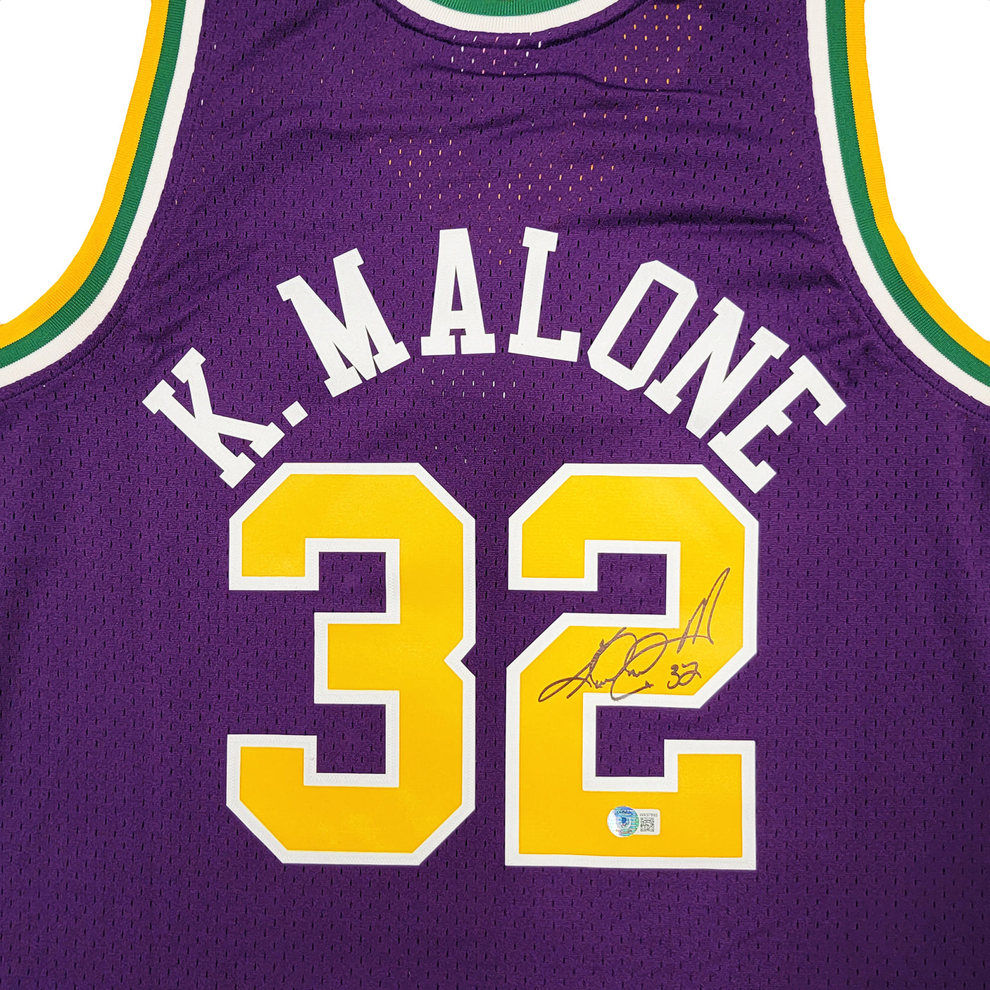 Utah Jazz Karl Malone Autographed Purple Authentic Mitchell & Ness Jersey Size XL Beckett BAS Witness Stock #211881