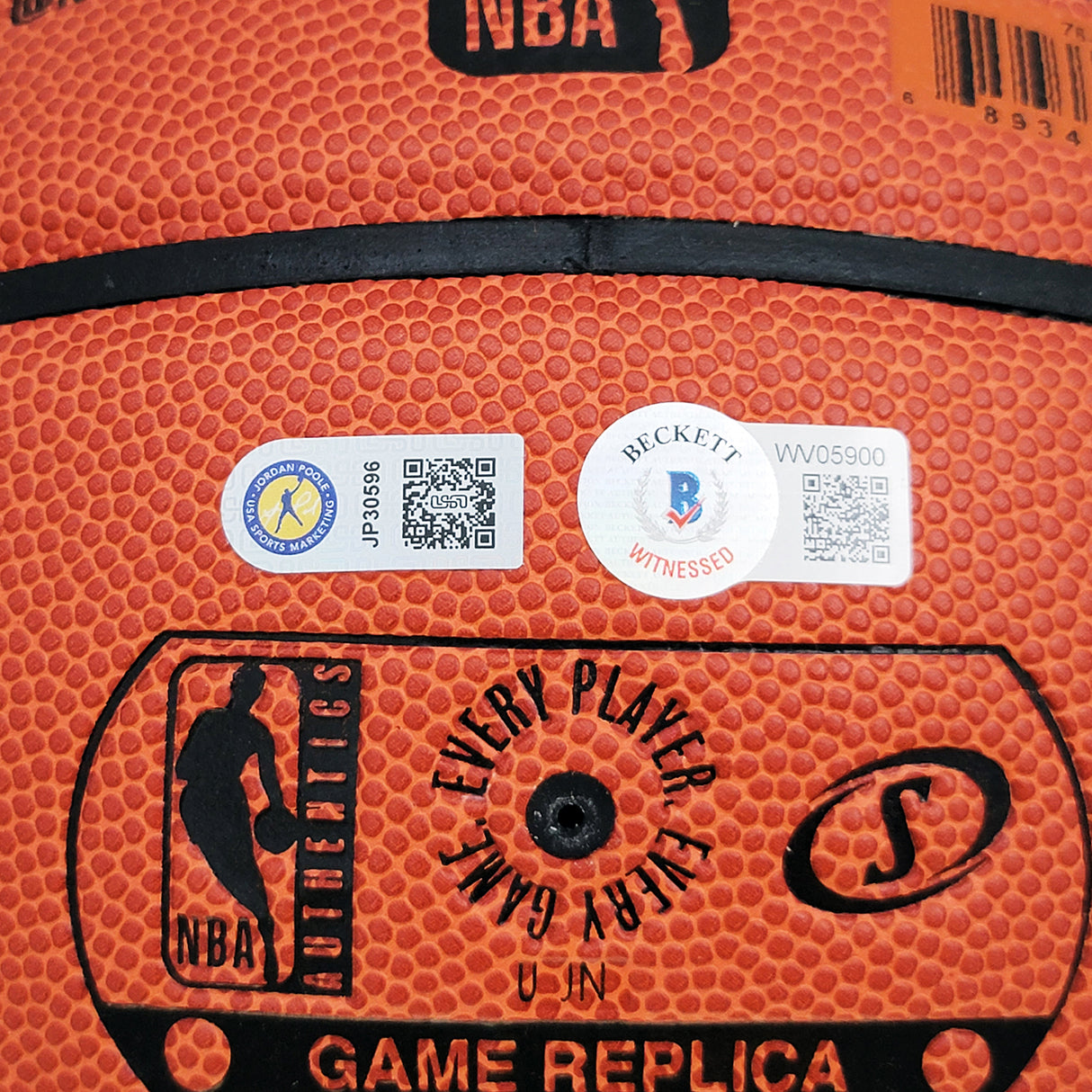 Jordan Poole Autographed Official Spalding Signature Series Basketball Golden State Warriors Beckett BAS Witness Stock #211898