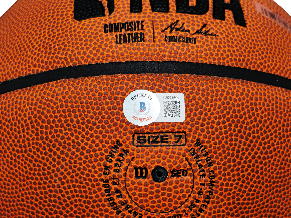 John Stockton Autographed Composite Leather Utah Jazz Logo Basketball Beckett BAS Witness Stock #224366
