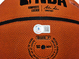John Stockton Autographed Composite Leather Utah Jazz Logo Basketball Beckett BAS Witness Stock #224366