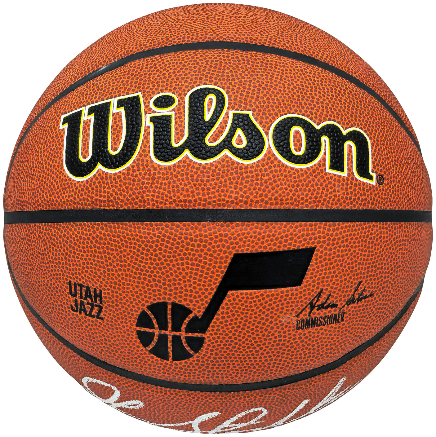 John Stockton Autographed Composite Leather Utah Jazz Logo Basketball Beckett BAS Witness Stock #224366