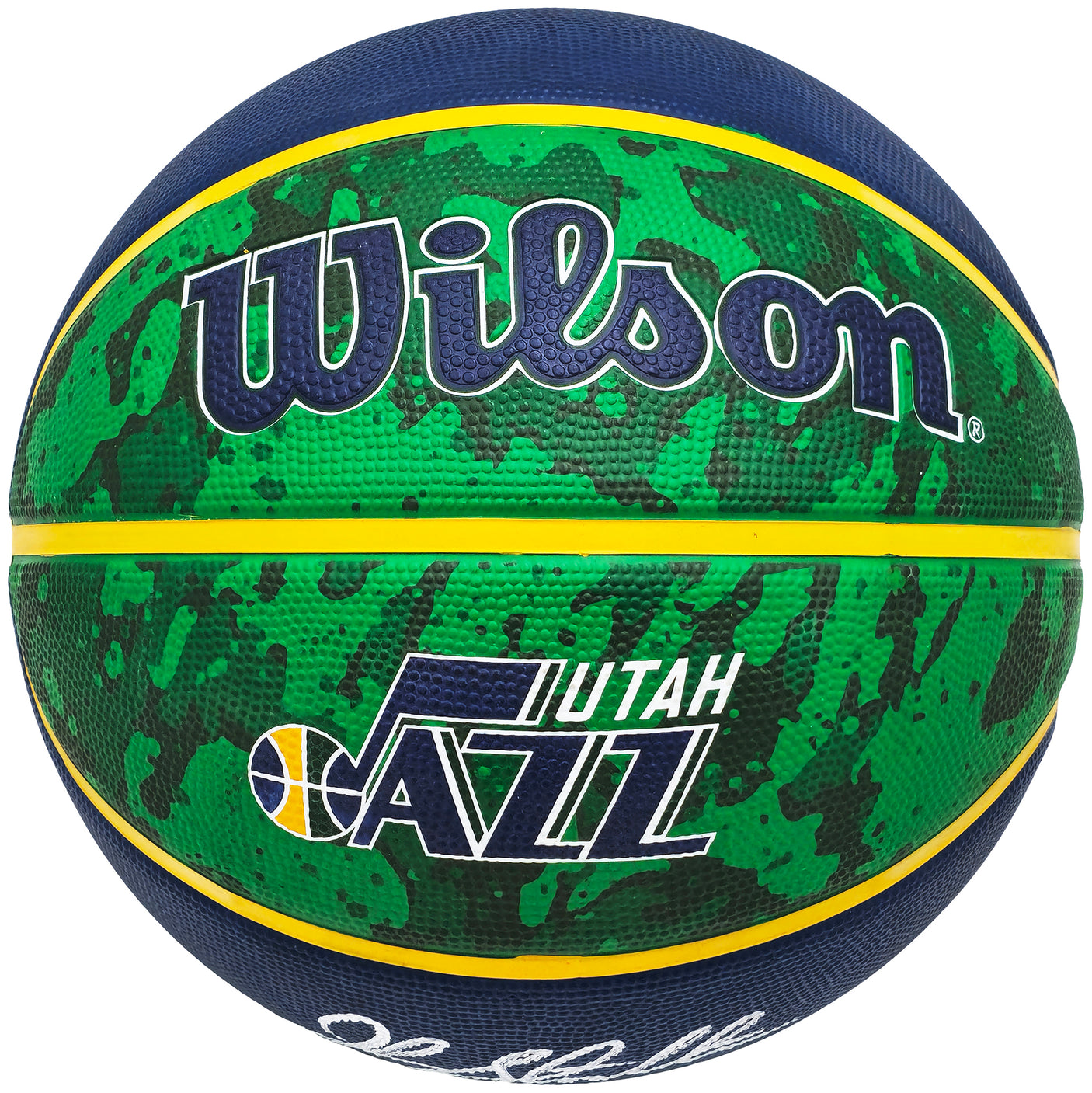 John Stockton Autographed Blue & Green Tie-dye Utah Jazz Logo Basketball Beckett BAS Witness Stock #224369