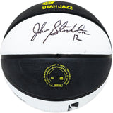 John Stockton Autographed Black & White Team Tribute Utah Jazz Logo Basketball Beckett BAS Witness Stock #224370