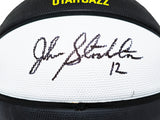 John Stockton Autographed Black & White Team Tribute Utah Jazz Logo Basketball Beckett BAS Witness Stock #224370