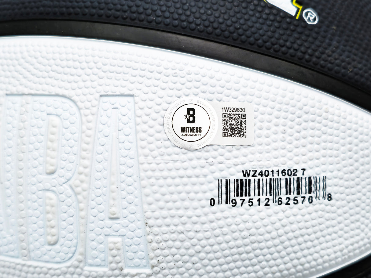 John Stockton Autographed Black & White Team Tribute Utah Jazz Logo Basketball Beckett BAS Witness Stock #224370