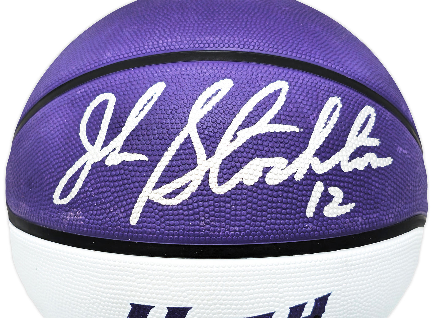 John Stockton Autographed Purple & White City Edition Basketball Utah Jazz Beckett BAS Witness Stock #224371