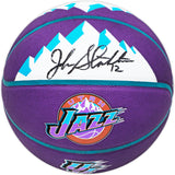John Stockton Autographed Purple City Edition Basketball Utah Jazz With Mountains Beckett BAS Witness Stock #224372