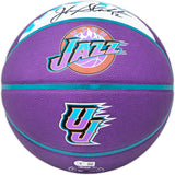 John Stockton Autographed Purple City Edition Basketball Utah Jazz With Mountains Beckett BAS Witness Stock #224372