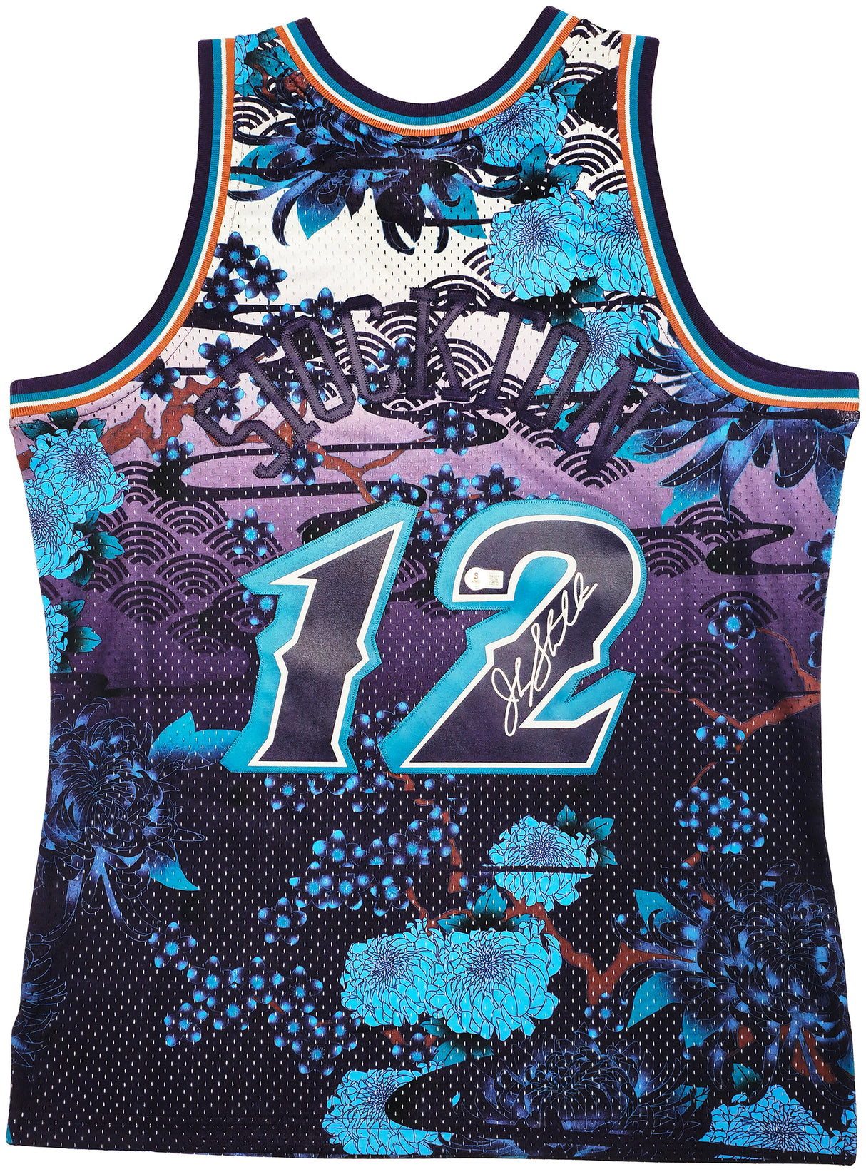 Utah Jazz John Stockton Autographed Purple Authentic Mitchell & Ness 1996-97 Hardwood Classic Swingman Asian Heritage 5.0 Jersey Size L Beckett BAS Witness Stock #224343