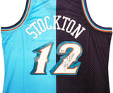 Utah Jazz John Stockton Autographed Blue & Purple Authentic Mitchell & Ness 1996-97 Hardwood Classic Swingman Split Jersey Size XL Beckett BAS Witness Stock #224341