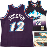 Utah Jazz John Stockton Autographed Purple Authentic Mitchell & Ness 1996-97 Hardwood Classic Swingman Road Jersey Size XL Beckett BAS Witness Stock #224347