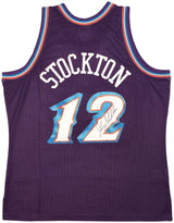 Utah Jazz John Stockton Autographed Purple Authentic Mitchell & Ness 1996-97 Hardwood Classic Swingman Road Jersey Size XL Beckett BAS Witness Stock #224347