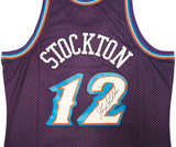 Utah Jazz John Stockton Autographed Purple Authentic Mitchell & Ness 1996-97 Hardwood Classic Swingman Road Jersey Size XL Beckett BAS Witness Stock #224347