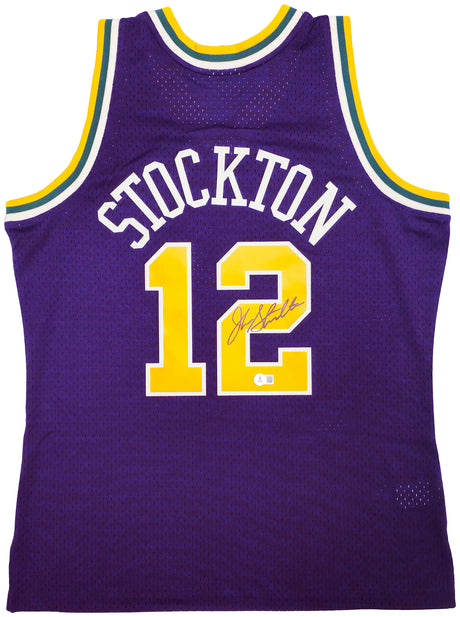 Utah Jazz John Stockton Autographed Purple Authentic Mitchell & Ness 1991-92 Hardwood Classic Swingman Jersey Size L Beckett BAS Witness Stock #224354