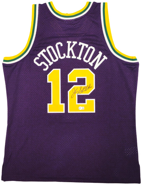 Utah Jazz John Stockton Autographed Purple Authentic Mitchell & Ness 1991-92 Hardwood Classic Swingman Jersey Size XL Beckett BAS Witness Stock #224355
