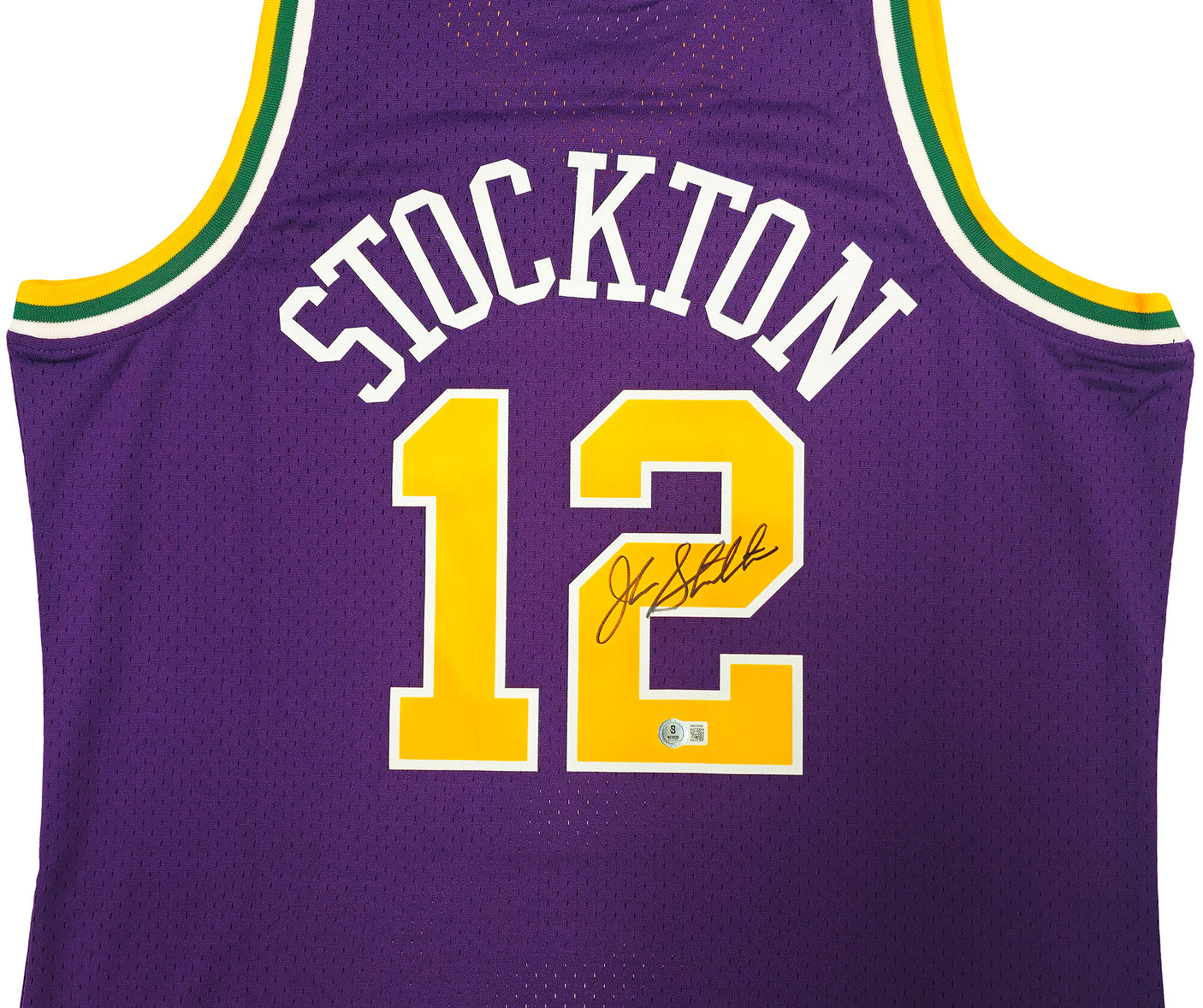 Utah Jazz John Stockton Autographed Purple Authentic Mitchell & Ness 1991-92 Hardwood Classic Swingman Jersey Size XL Beckett BAS Witness Stock #224355