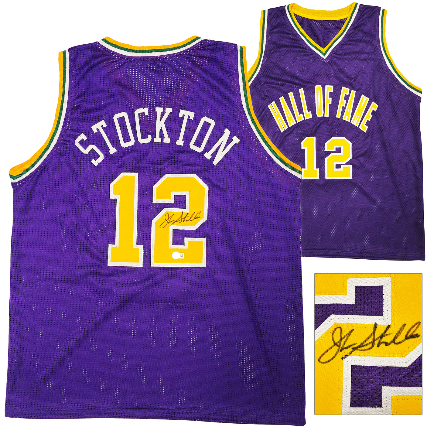 Utah Jazz John Stockton Autographed Purple Jersey Beckett BAS Witness Stock #224360