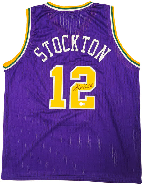 Utah Jazz John Stockton Autographed Purple Jersey Beckett BAS Witness Stock #224360
