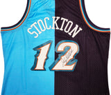 Utah Jazz John Stockton Autographed Blue & Purple Authentic Mitchell & Ness 1996-97 Hardwood Classic Swingman Split Jersey Size XXL Beckett BAS Witness Stock #224342
