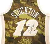 Utah Jazz John Stockton Autographed Green Authentic Mitchell & Ness 1998-99 Hardwood Classic Swingman Ghost Camo Jersey Size L Beckett BAS Witness Stock #224348