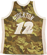 Utah Jazz John Stockton Autographed Green Authentic Mitchell & Ness 1998-99 Hardwood Classic Swingman Ghost Camo Jersey Size XXL Beckett BAS Witness Stock #224350
