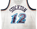 Utah Jazz John Stockton Autographed White Authentic Mitchell & Ness 1996-97 Hardwood Classic Swingman Jersey Size XXL Beckett BAS Witness Stock #224353