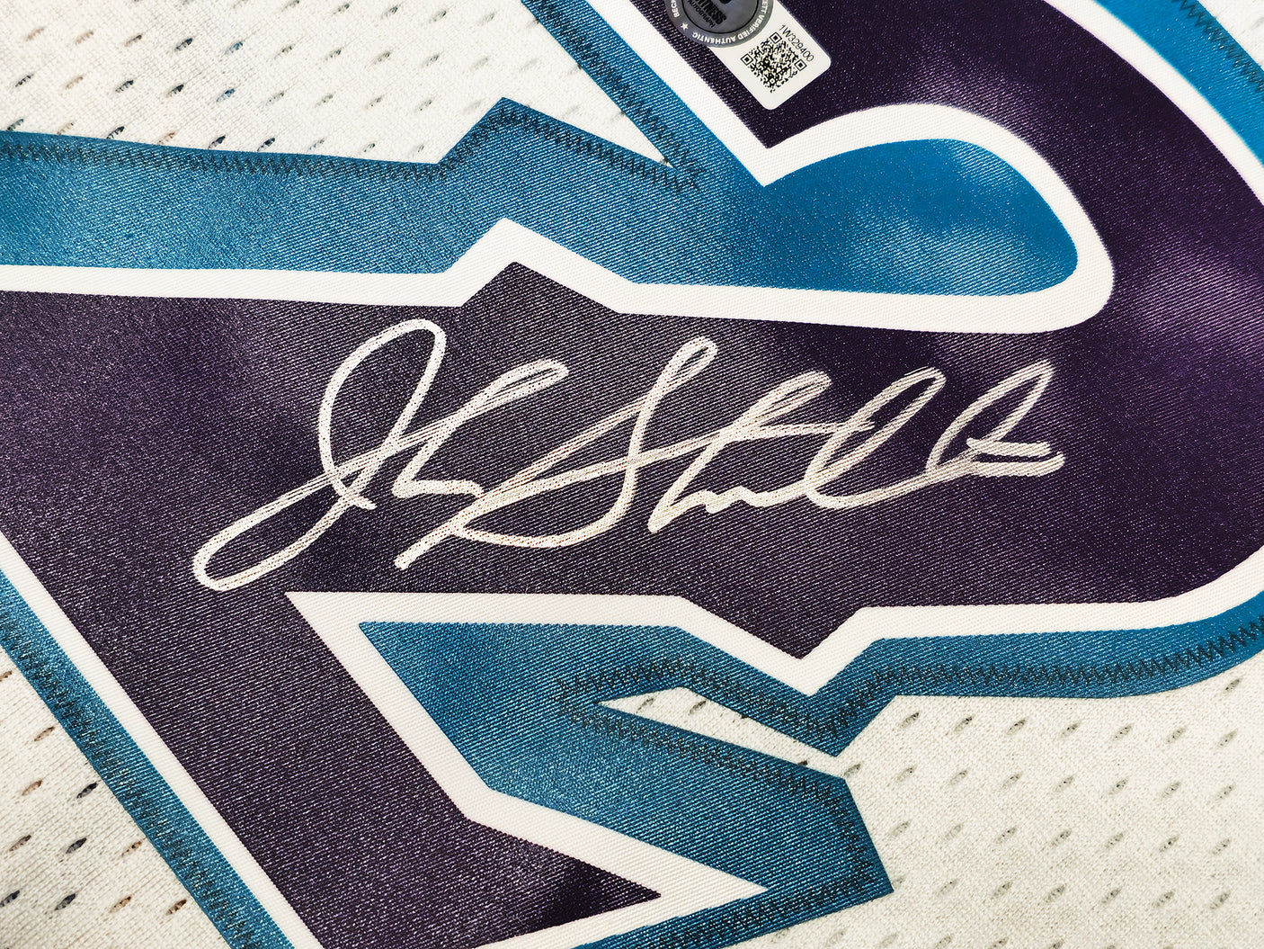 Utah Jazz John Stockton Autographed White Authentic Mitchell & Ness 1996-97 Hardwood Classic Swingman Jersey Size XXL Beckett BAS Witness Stock #224353