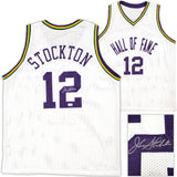 Utah Jazz John Stockton Autographed White Jersey Beckett BAS Witness Stock #224359