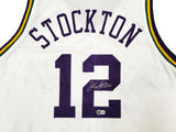 Utah Jazz John Stockton Autographed White Jersey Beckett BAS Witness Stock #224359