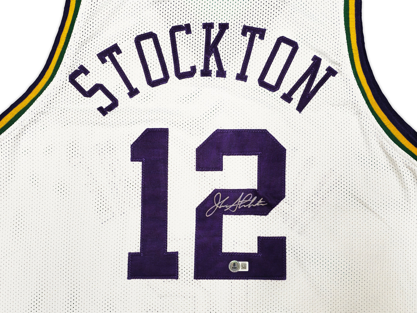 Utah Jazz John Stockton Autographed White Jersey Beckett BAS Witness Stock #224359