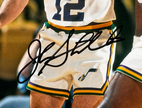 John Stockton Autographed 16x20 Photo Utah Jazz With Karl Malone Beckett BAS Witness Stock #224362