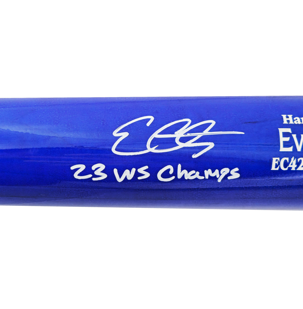 Evan Carter Autographed Blue & White Marucci Player Model Baseball Bat Texas Rangers "23 WS Champs" Beckett BAS Witness Stock #224408