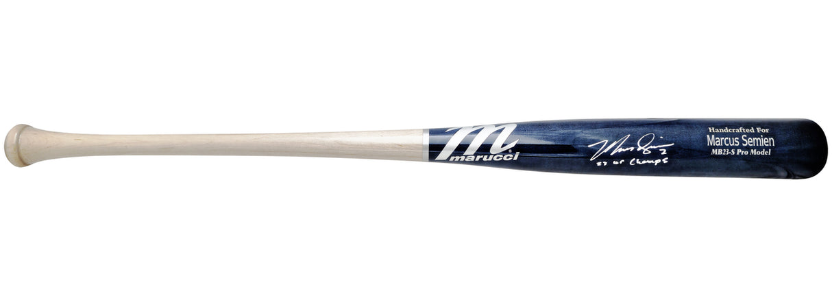 Marcus Semien Autographed Navy & Grey Marucci Player Model Baseball Bat Texas Rangers "23 WS Champs" Beckett BAS Witness Stock #224401