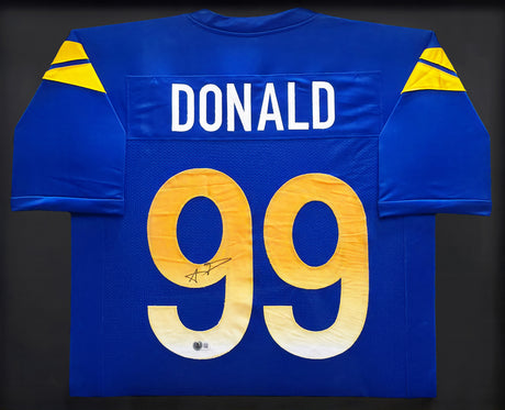 Los Angeles Rams Aaron Donald Autographed Framed Blue Jersey Beckett BAS Witness Stock #239063