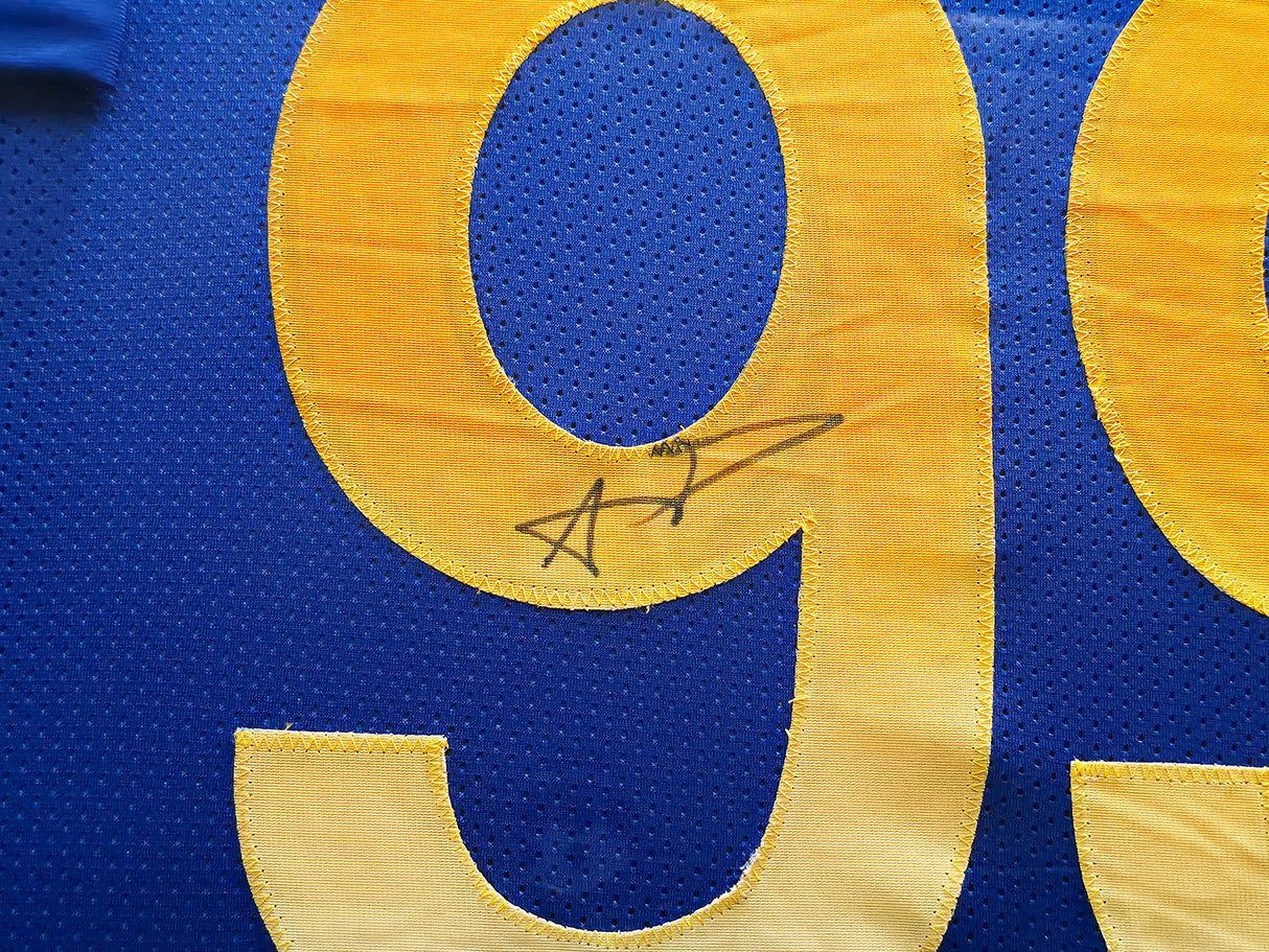 Los Angeles Rams Aaron Donald Autographed Framed Blue Jersey Beckett BAS Witness Stock #239063