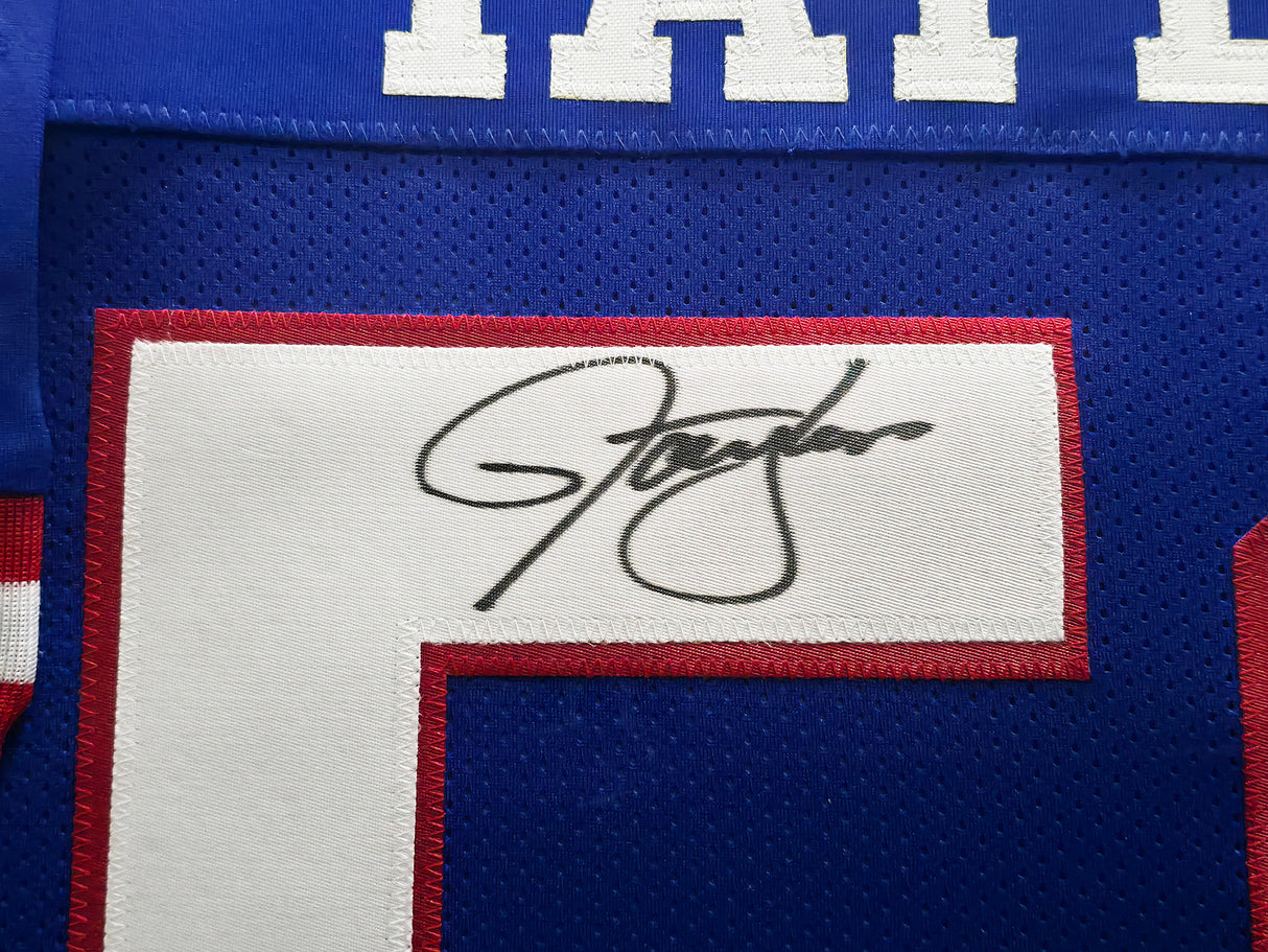 New York Giants Lawrence Taylor Autographed Framed Blue Jersey Beckett BAS Witness Stock #239065