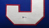 New York Giants Lawrence Taylor Autographed Framed Blue Jersey Beckett BAS Witness Stock #268093
