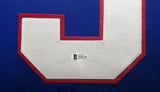 New York Giants Lawrence Taylor Autographed Framed Blue Jersey Beckett BAS Witness Stock #239065