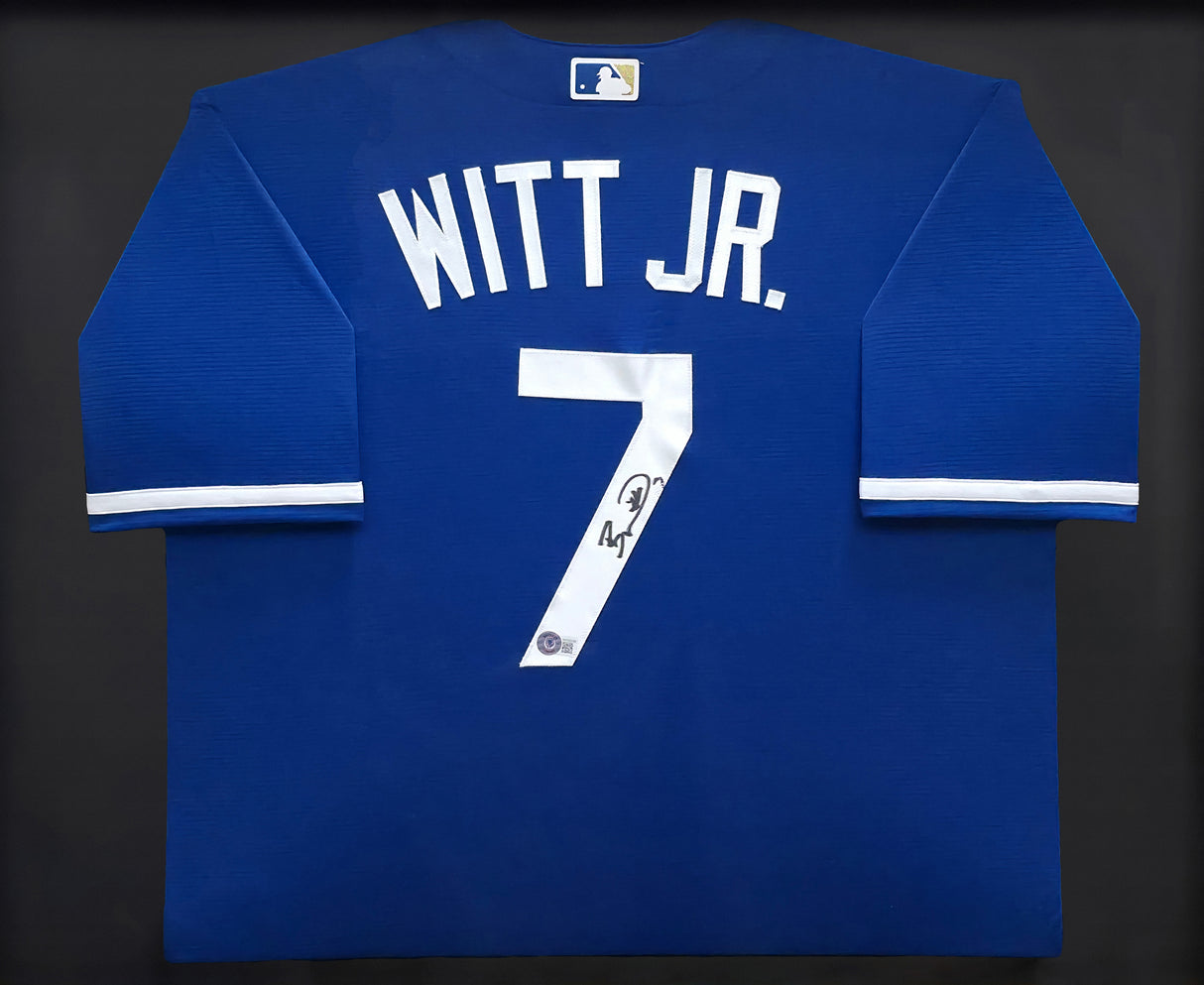 Kansas City Royals Bobby Witt Jr. Autographed Framed Blue Nike Jersey Beckett BAS Witness Stock #239067