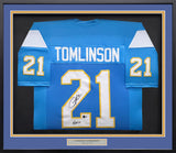 San Diego Chargers LaDainian Tomlinson Autographed Framed Powder Blue Jersey "HOF 17" Beckett BAS Witness Stock #239064
