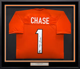 Cincinnati Bengals Ja'Marr Chase Autographed Framed Orange Jersey Beckett BAS Witness Stock #239062