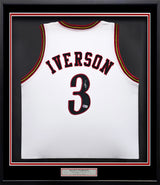 Philadelphia 76ers Allen Iverson Autographed Framed White Jersey Beckett BAS Witness Stock #239068