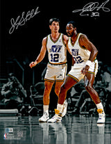 John Stockton & Karl Malone Autographed 16x20 Photo Utah Jazz (Smudged) Beckett BAS Witness #1W329136