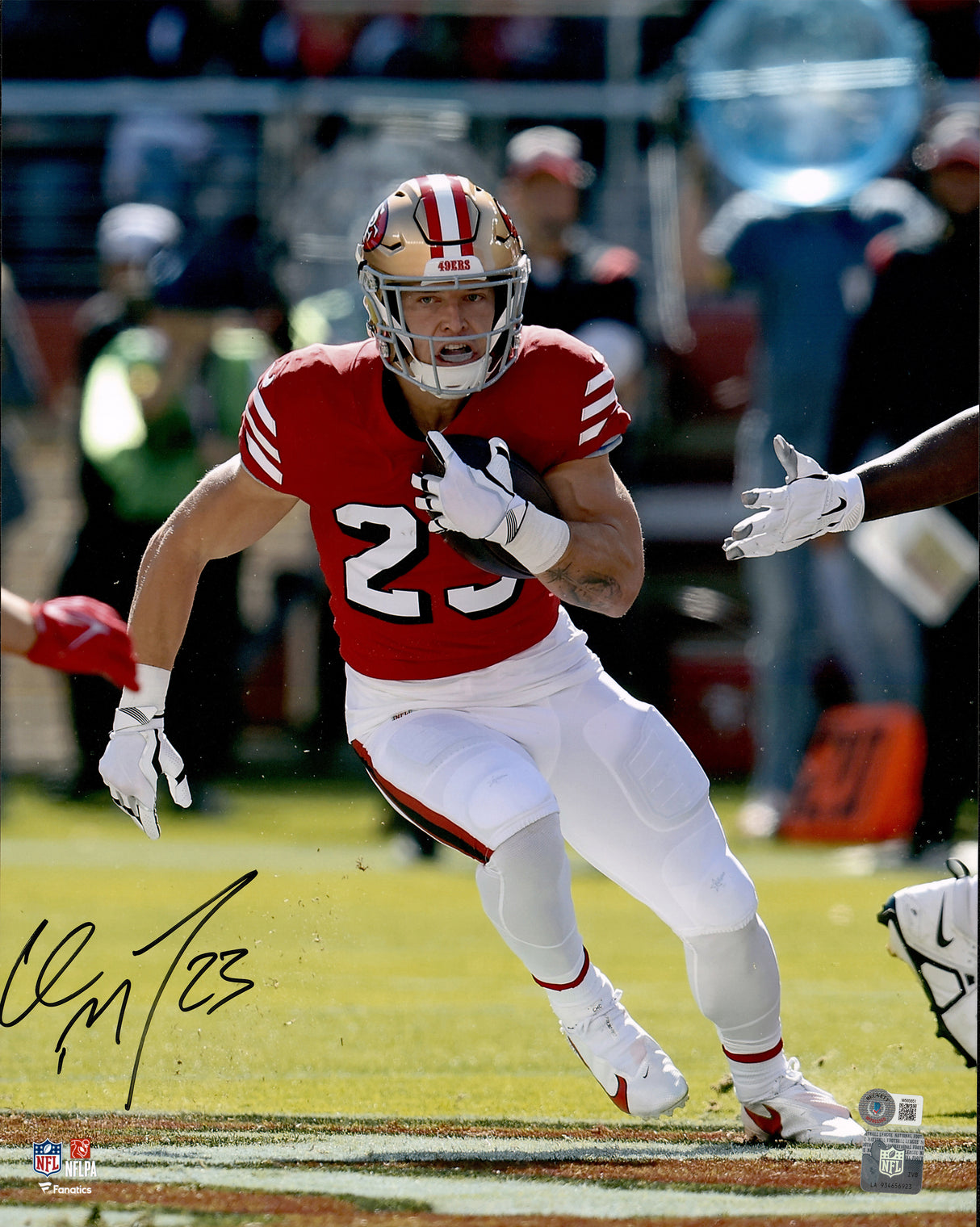Christian McCaffrey Autographed 16x20 Photo San Francisco 49ers Beckett BAS Witness #W565651
